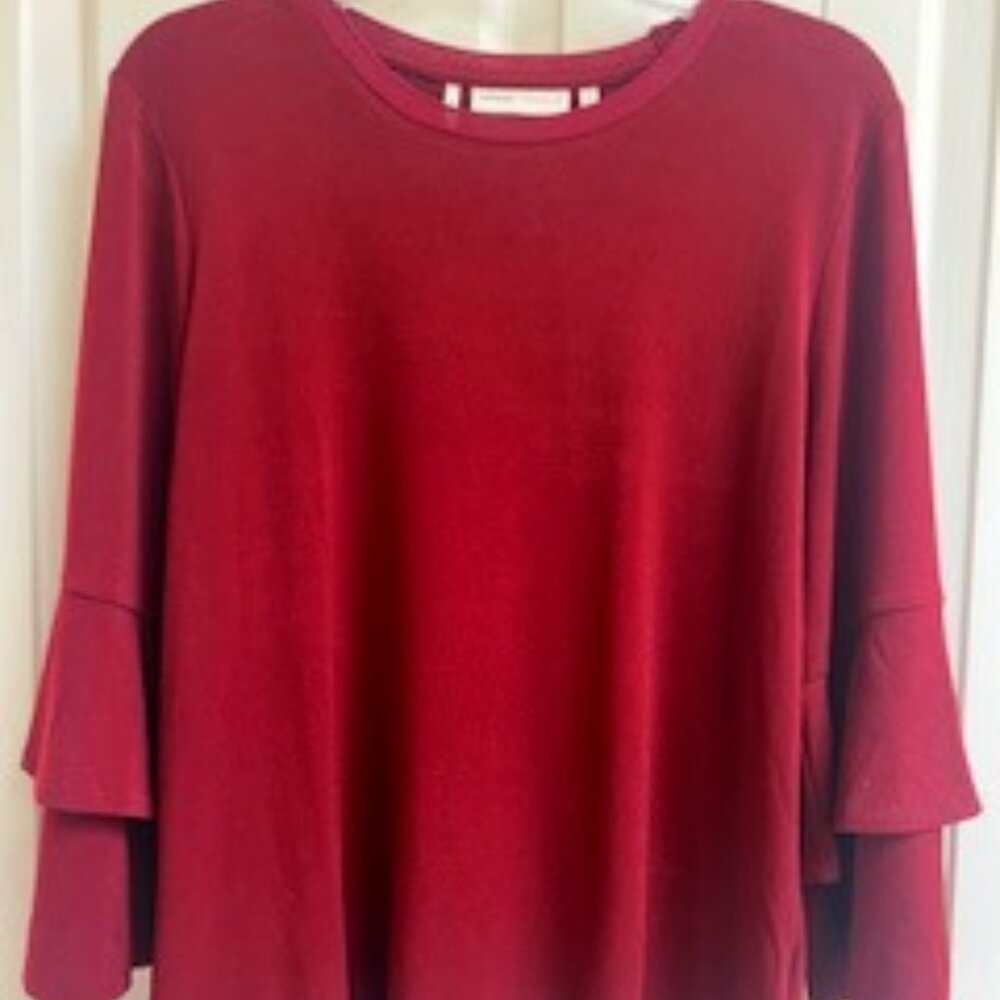 In Wear. Burgundy Sweater. 3/4 sleeve. Size  L.